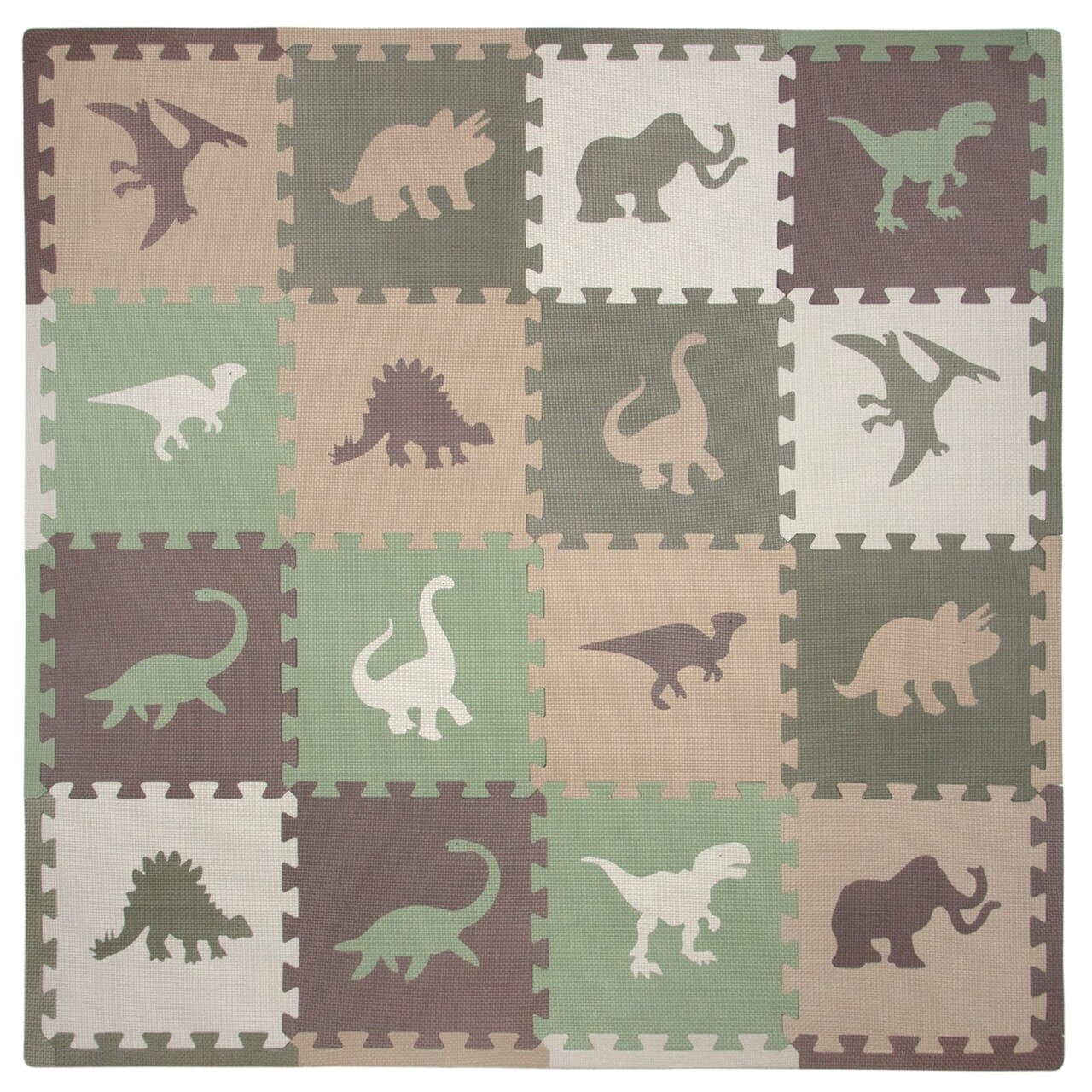 Tadpoles Dinosaur Foam Playmats for Kids | 16 Interlocking Foam Mats with 16 Border Pieces | Waterproof, Durable, and Long-lasting | Total Floor Coverage 50” x 50” | For Ages 3 and Up | Camouflage